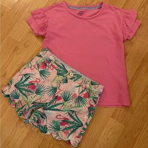 Crown & Ivy Pink Top and Flamingo Print Shorts Set